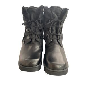 Leather Black Weatherproof Faux Fur Lined Lace Up Boots Booties SZ 11 S100490